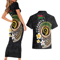 Vanuatu Independence Day Couples Matching Short Sleeve Bodycon Dress and Hawaiian Shirt Melanesian Tribal Pig Tusk with Tropical Plants LT03 - Polynesian Pride