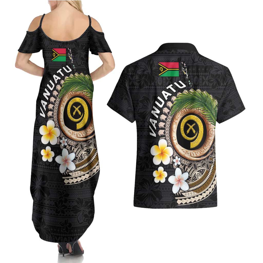 Vanuatu Independence Day Couples Matching Summer Maxi Dress and Hawaiian Shirt Melanesian Tribal Pig Tusk with Tropical Plants LT03 - Polynesian Pride