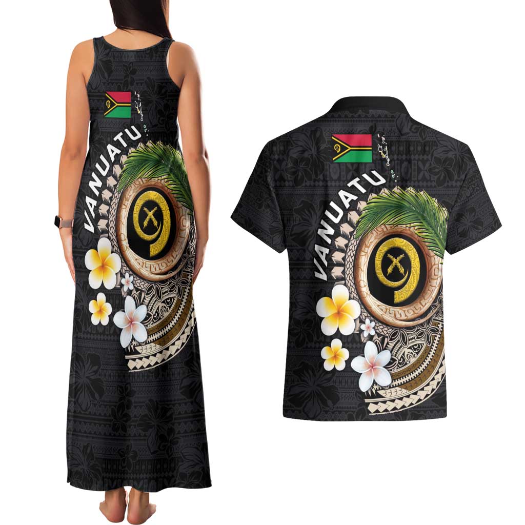 Vanuatu Independence Day Couples Matching Tank Maxi Dress and Hawaiian Shirt Melanesian Tribal Pig Tusk with Tropical Plants LT03 - Polynesian Pride
