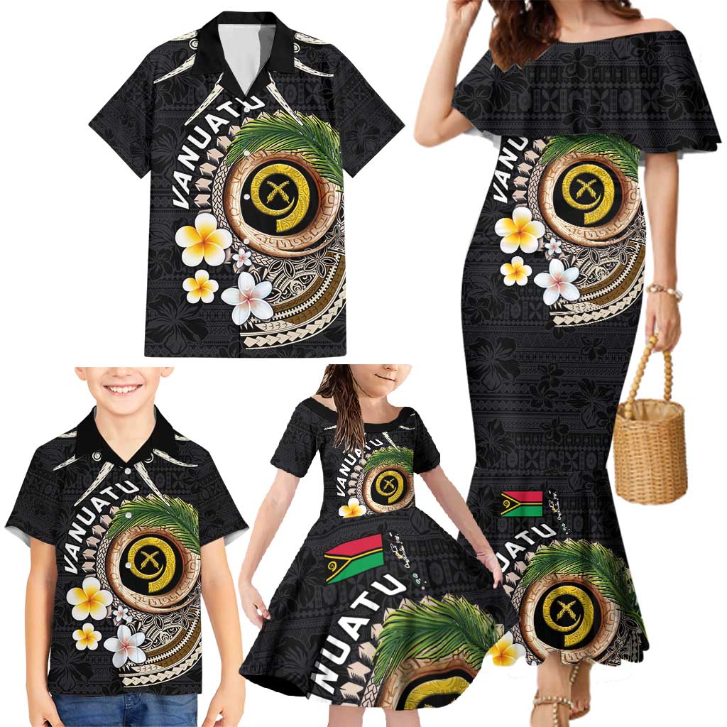 Vanuatu Independence Day Family Matching Mermaid Dress and Hawaiian Shirt Melanesian Tribal Pig Tusk with Tropical Plants LT03 - Polynesian Pride
