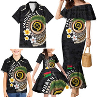 Vanuatu Independence Day Family Matching Mermaid Dress and Hawaiian Shirt Melanesian Tribal Pig Tusk with Tropical Plants LT03 - Polynesian Pride