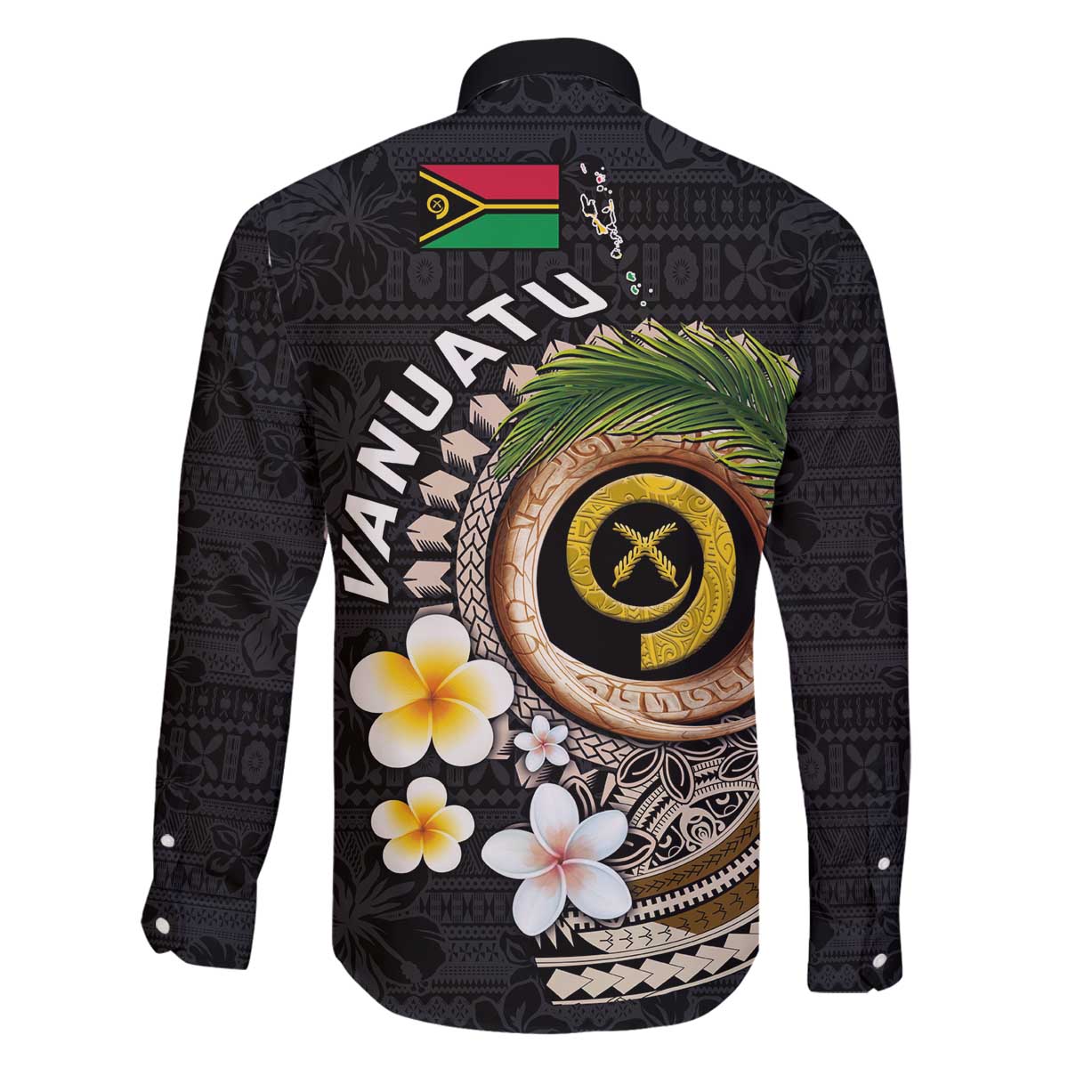 Vanuatu Independence Day Family Matching Off The Shoulder Long Sleeve Dress and Hawaiian Shirt Melanesian Tribal Pig Tusk with Tropical Plants LT03 - Polynesian Pride