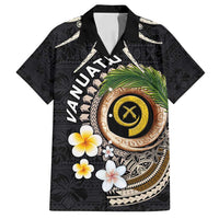 Vanuatu Independence Day Family Matching Off Shoulder Maxi Dress and Hawaiian Shirt Melanesian Tribal Pig Tusk with Tropical Plants LT03 Dad's Shirt - Short Sleeve Black - Polynesian Pride