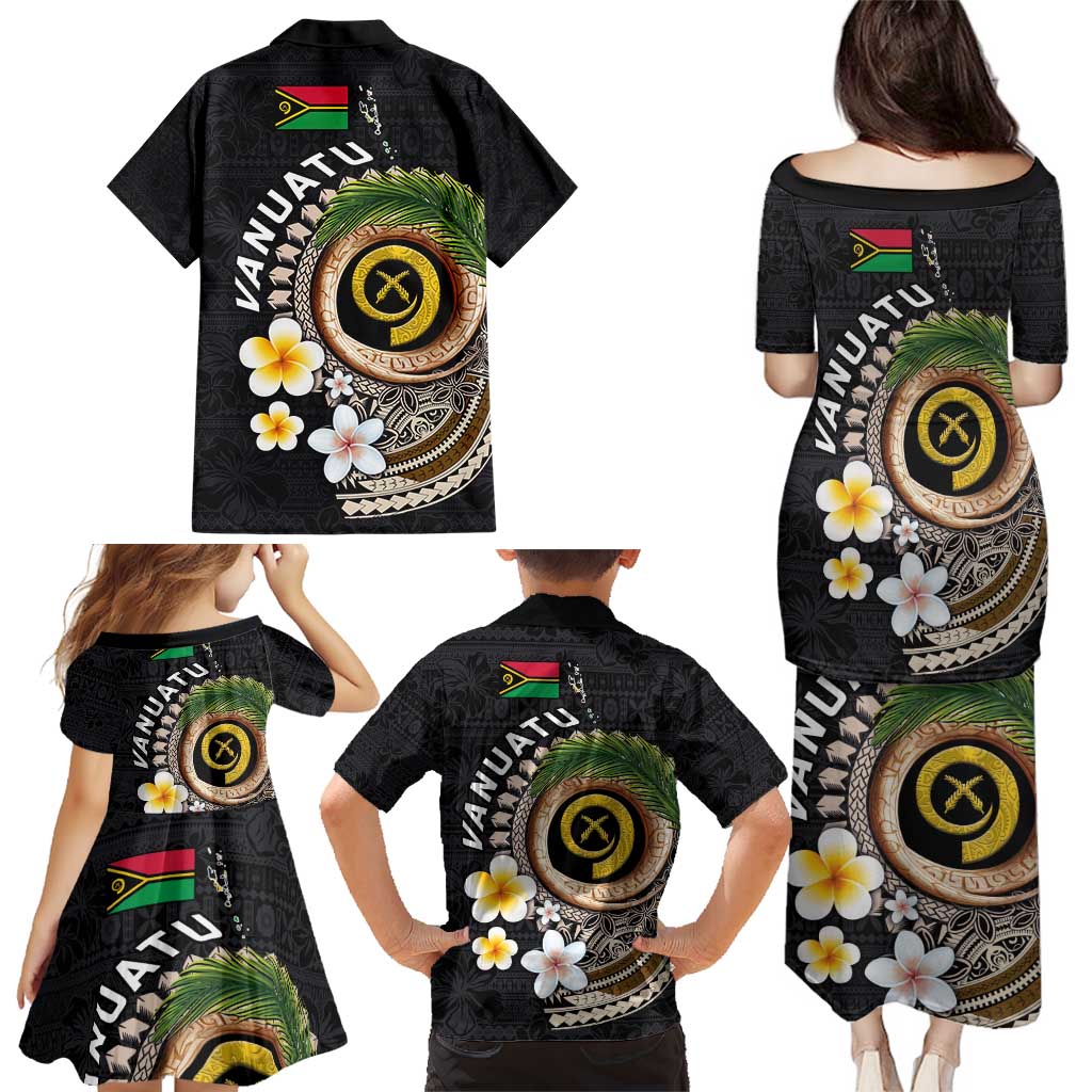 Vanuatu Independence Day Family Matching Puletasi and Hawaiian Shirt Melanesian Tribal Pig Tusk with Tropical Plants LT03 - Polynesian Pride