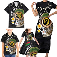 Vanuatu Independence Day Family Matching Short Sleeve Bodycon Dress and Hawaiian Shirt Melanesian Tribal Pig Tusk with Tropical Plants LT03 - Polynesian Pride