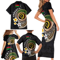 Vanuatu Independence Day Family Matching Short Sleeve Bodycon Dress and Hawaiian Shirt Melanesian Tribal Pig Tusk with Tropical Plants LT03 - Polynesian Pride
