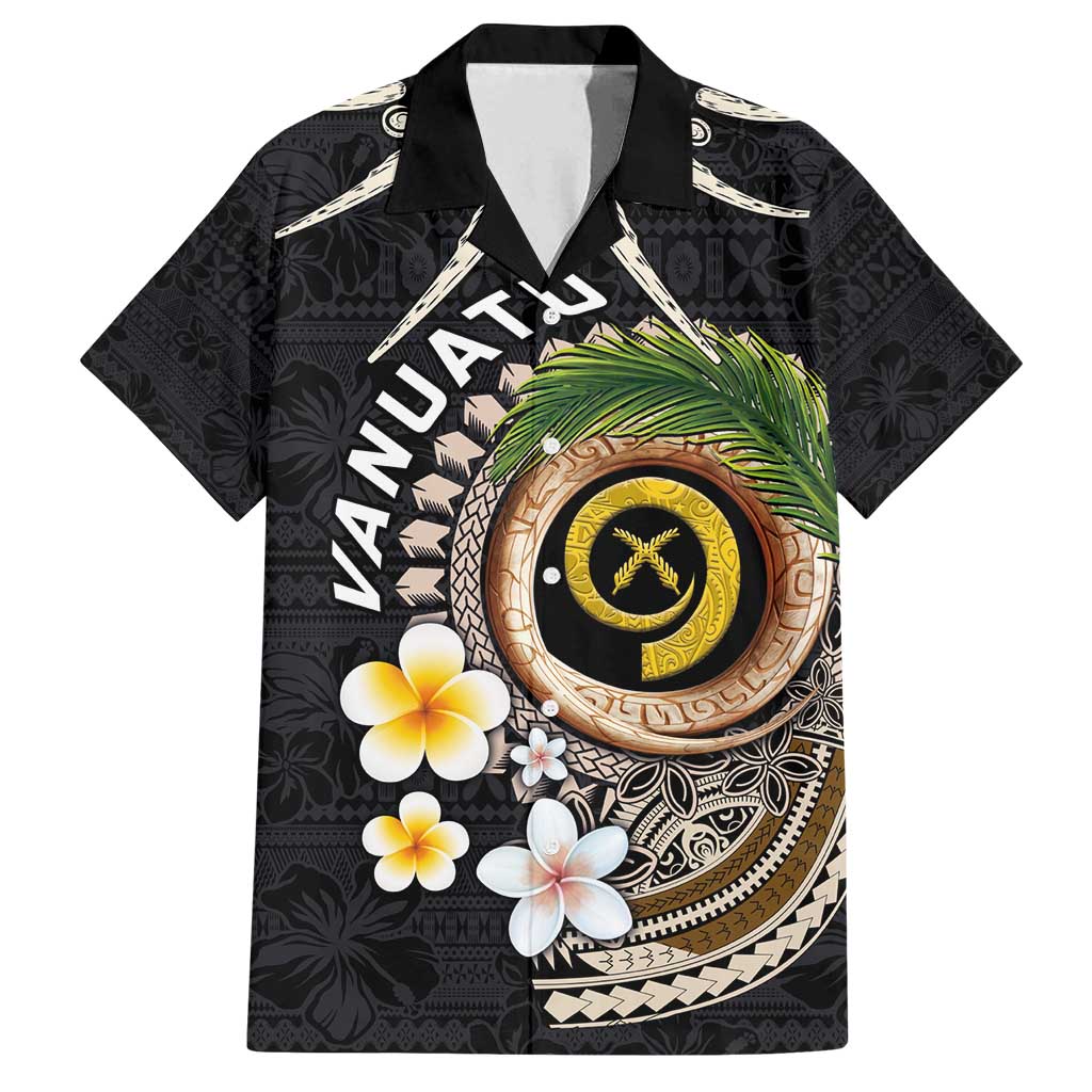 Vanuatu Independence Day Family Matching Summer Maxi Dress and Hawaiian Shirt Melanesian Tribal Pig Tusk with Tropical Plants LT03 Dad's Shirt - Short Sleeve Black - Polynesian Pride