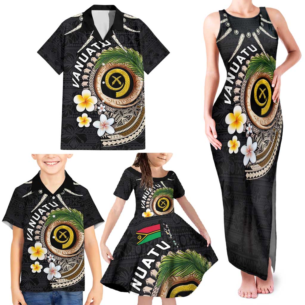 Vanuatu Independence Day Family Matching Tank Maxi Dress and Hawaiian Shirt Melanesian Tribal Pig Tusk with Tropical Plants LT03 - Polynesian Pride