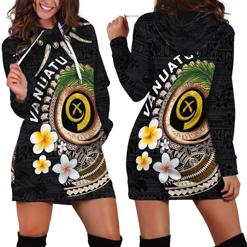 Vanuatu Independence Day Hoodie Dress Melanesian Tribal Pig Tusk with Tropical Plants LT03 - Polynesian Pride