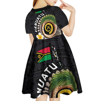 Vanuatu Independence Day Kid Short Sleeve Dress Melanesian Tribal Pig Tusk with Tropical Plants LT03 - Polynesian Pride