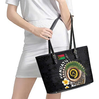 Vanuatu Independence Day Leather Tote Bag Melanesian Tribal Pig Tusk with Tropical Plants