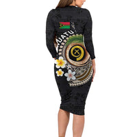 Vanuatu Independence Day Long Sleeve Bodycon Dress Melanesian Tribal Pig Tusk with Tropical Plants LT03 - Polynesian Pride