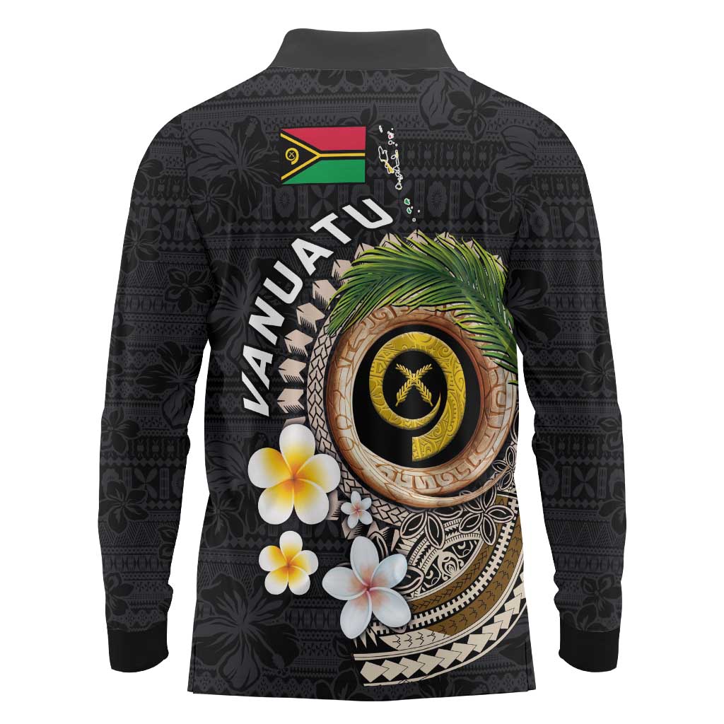 Vanuatu Independence Day Long Sleeve Polo Shirt Melanesian Tribal Pig Tusk with Tropical Plants LT03 - Polynesian Pride