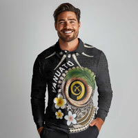 Vanuatu Independence Day Long Sleeve Polo Shirt Melanesian Tribal Pig Tusk with Tropical Plants LT03 - Polynesian Pride