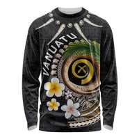 Vanuatu Independence Day Long Sleeve Shirt Melanesian Tribal Pig Tusk with Tropical Plants LT03 Unisex Black - Polynesian Pride