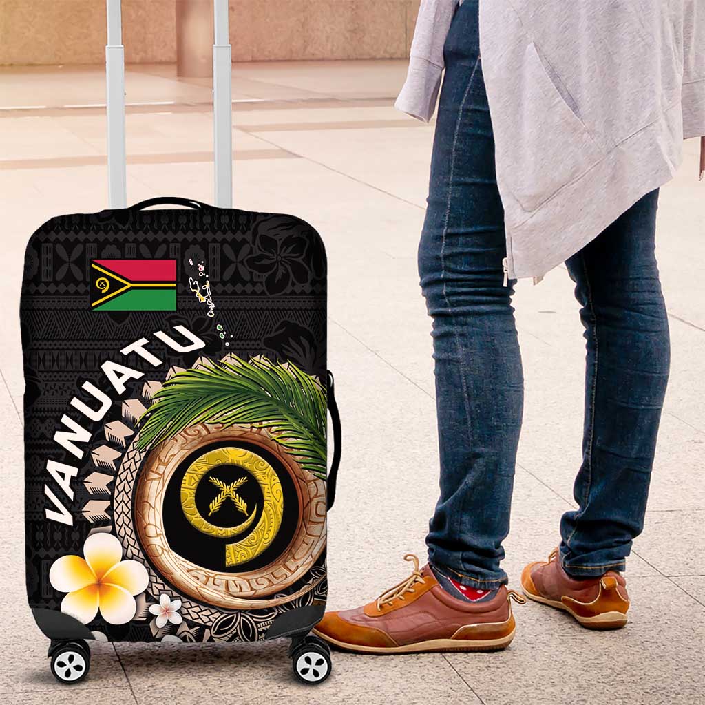 Vanuatu Independence Day Luggage Cover Melanesian Tribal Pig Tusk with Tropical Plants LT03 Black - Polynesian Pride
