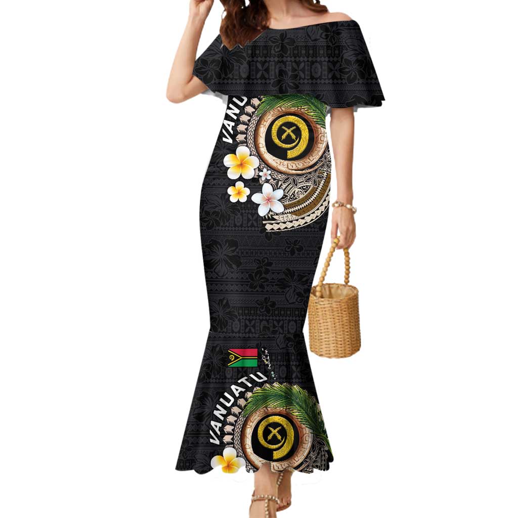 Vanuatu Independence Day Mermaid Dress Melanesian Tribal Pig Tusk with Tropical Plants LT03 Women Black - Polynesian Pride