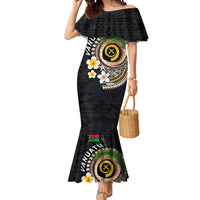 Vanuatu Independence Day Mermaid Dress Melanesian Tribal Pig Tusk with Tropical Plants LT03 Women Black - Polynesian Pride