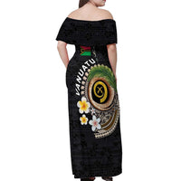 Vanuatu Independence Day Off Shoulder Maxi Dress Melanesian Tribal Pig Tusk with Tropical Plants LT03 - Polynesian Pride