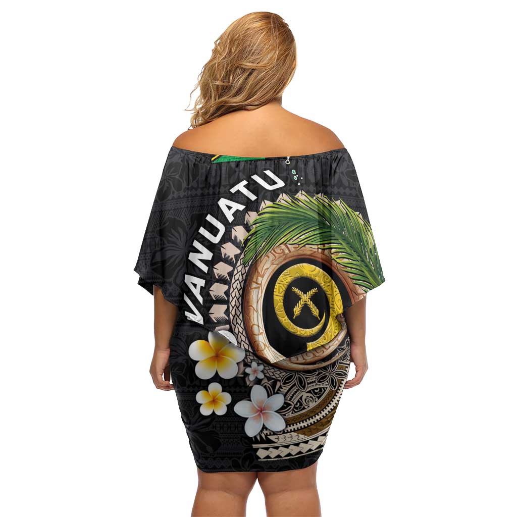 Vanuatu Independence Day Off Shoulder Short Dress Melanesian Tribal Pig Tusk with Tropical Plants LT03 - Polynesian Pride