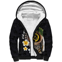 Vanuatu Independence Day Sherpa Hoodie Melanesian Tribal Pig Tusk with Tropical Plants LT03 Unisex Black - Polynesian Pride