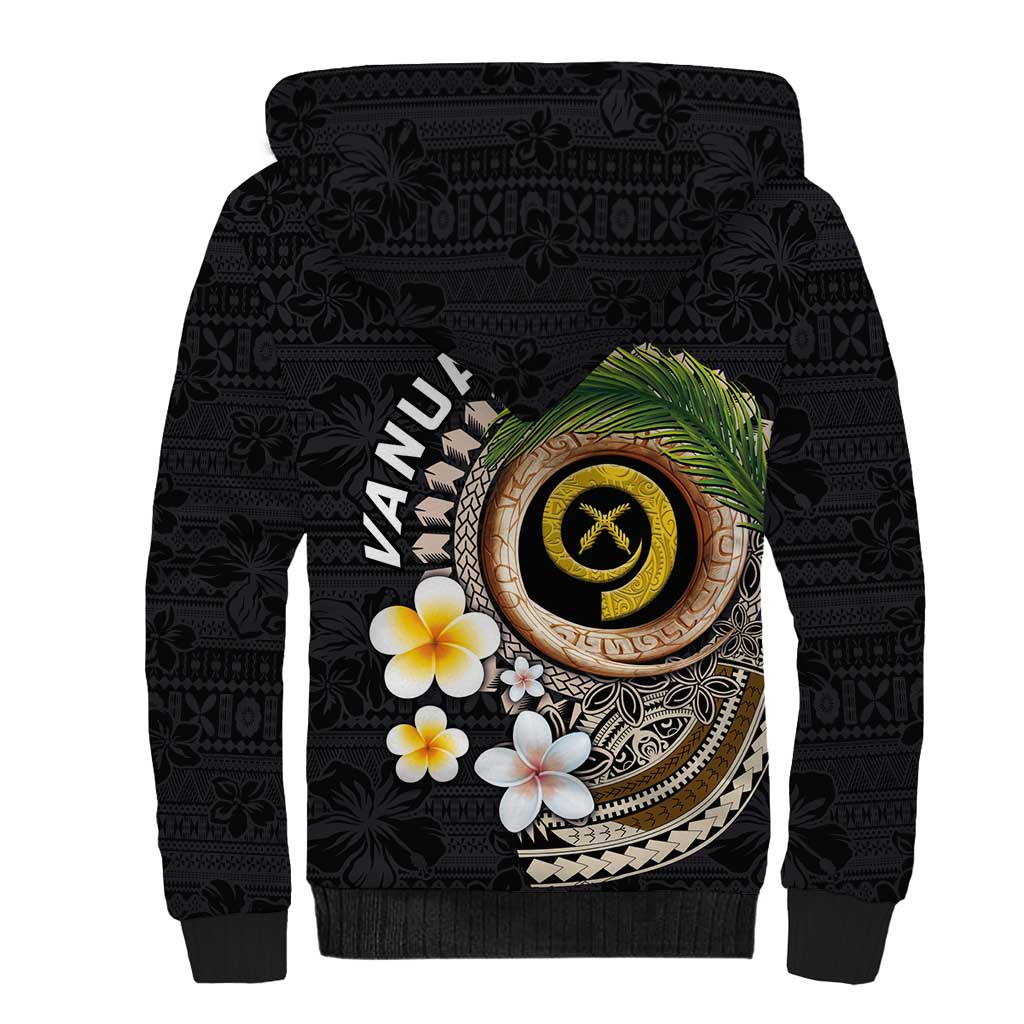 Vanuatu Independence Day Sherpa Hoodie Melanesian Tribal Pig Tusk with Tropical Plants LT03 - Polynesian Pride