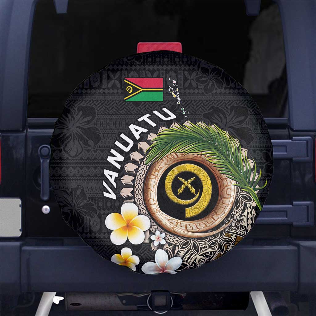Vanuatu Independence Day Spare Tire Cover Melanesian Tribal Pig Tusk with Tropical Plants LT03 No hole Black - Polynesian Pride