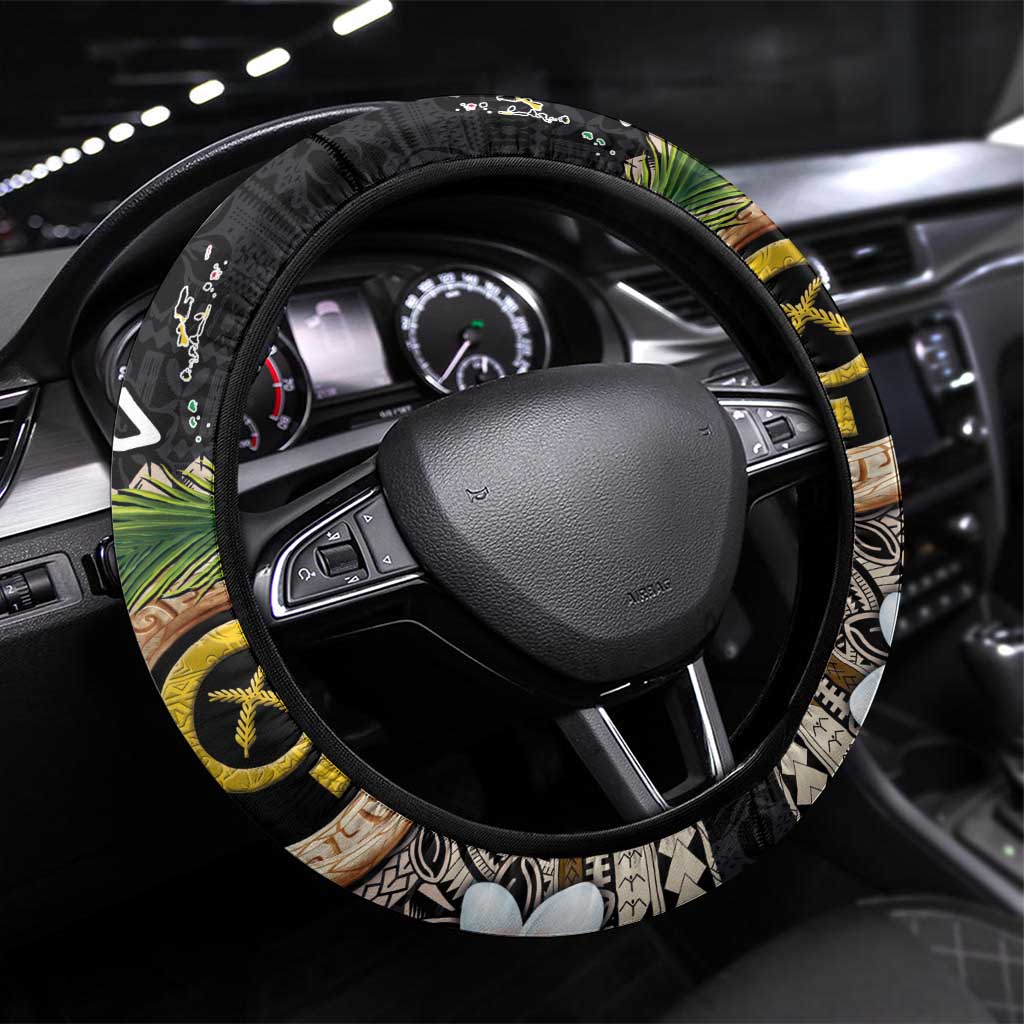 Vanuatu Independence Day Steering Wheel Cover Melanesian Tribal Pig Tusk with Tropical Plants