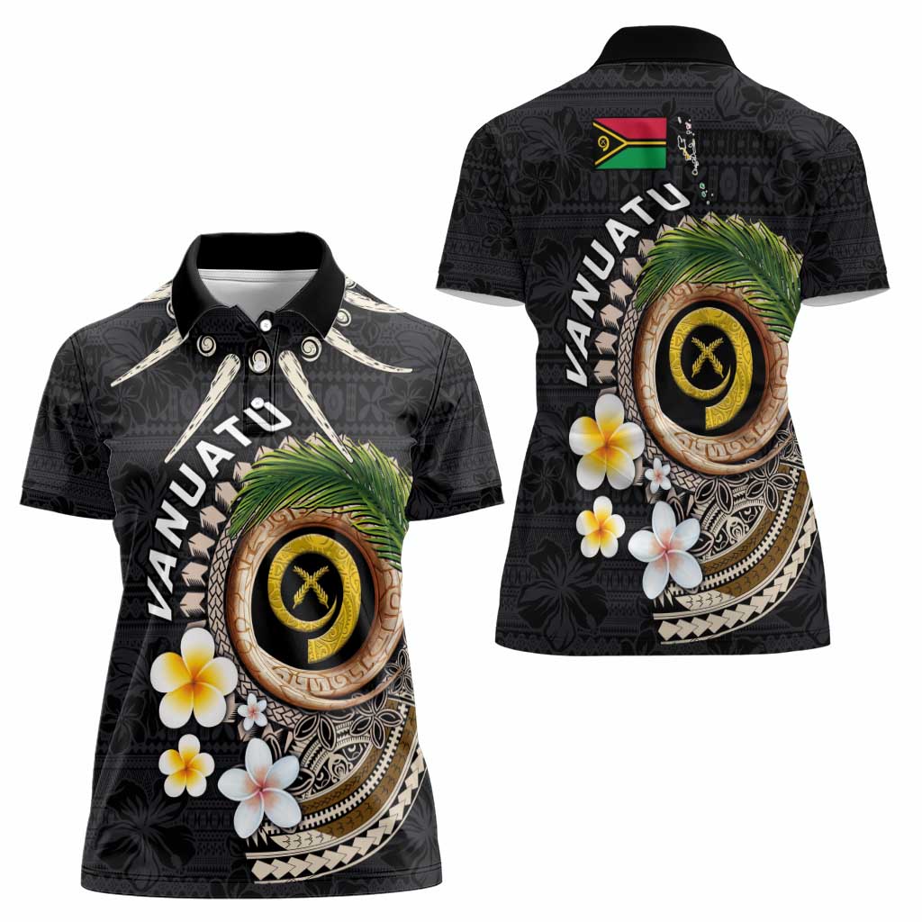 Vanuatu Independence Day Women Polo Shirt Melanesian Tribal Pig Tusk with Tropical Plants LT03 - Polynesian Pride