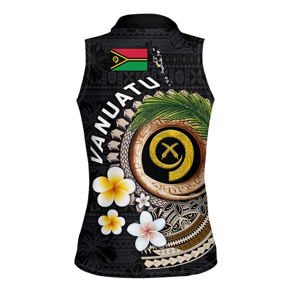 Vanuatu Independence Day Women Sleeveless Polo Shirt Melanesian Tribal Pig Tusk with Tropical Plants LT03 - Polynesian Pride