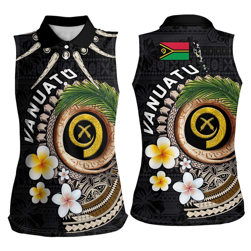 Vanuatu Independence Day Women Sleeveless Polo Shirt Melanesian Tribal Pig Tusk with Tropical Plants LT03 - Polynesian Pride