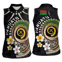 Vanuatu Independence Day Women Sleeveless Polo Shirt Melanesian Tribal Pig Tusk with Tropical Plants LT03 - Polynesian Pride