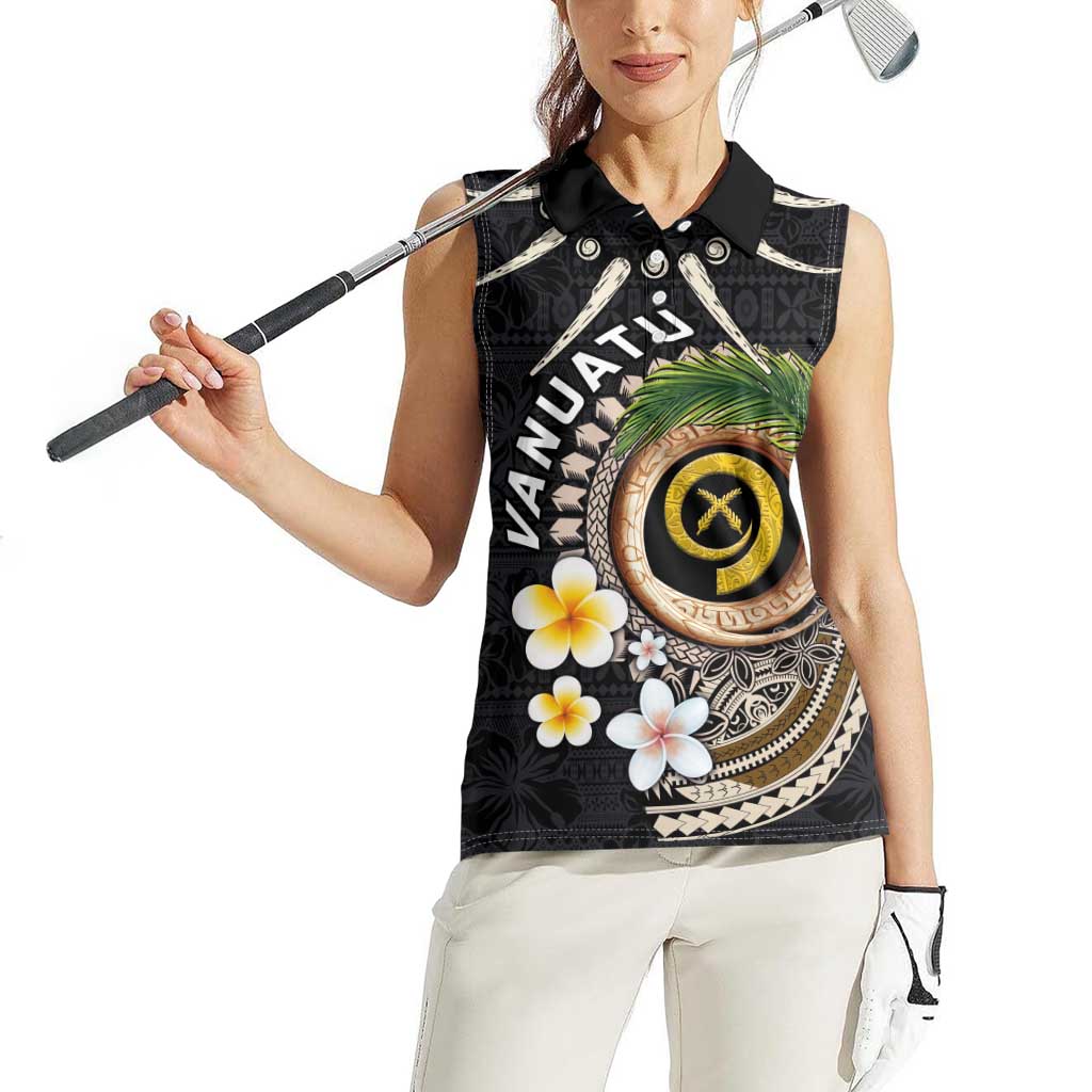 Vanuatu Independence Day Women Sleeveless Polo Shirt Melanesian Tribal Pig Tusk with Tropical Plants LT03 - Polynesian Pride