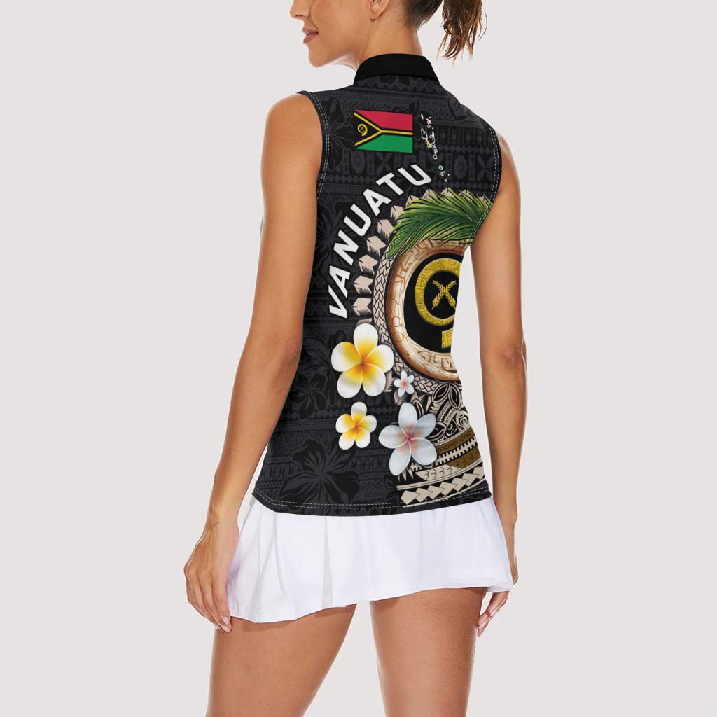 Vanuatu Independence Day Women Sleeveless Polo Shirt Melanesian Tribal Pig Tusk with Tropical Plants LT03 - Polynesian Pride