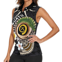 Vanuatu Independence Day Women Sleeveless Polo Shirt Melanesian Tribal Pig Tusk with Tropical Plants LT03 - Polynesian Pride