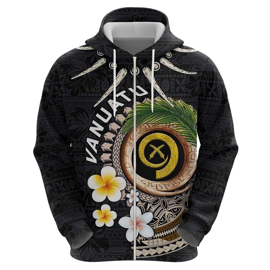 Vanuatu Independence Day Zip Hoodie Melanesian Tribal Pig Tusk with Tropical Plants LT03 - Polynesian Pride