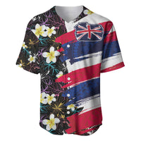 Hawaiian Flag Day Baseball Jersey Tropical Flowers and Leaves LT03 Black - Polynesian Pride
