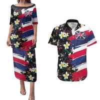 Hawaiian Flag Day Couples Matching Puletasi and Hawaiian Shirt Tropical Flowers and Leaves LT03 Black - Polynesian Pride