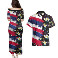 Hawaiian Flag Day Couples Matching Puletasi and Hawaiian Shirt Tropical Flowers and Leaves LT03 - Polynesian Pride
