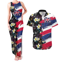 Hawaiian Flag Day Couples Matching Tank Maxi Dress and Hawaiian Shirt Tropical Flowers and Leaves