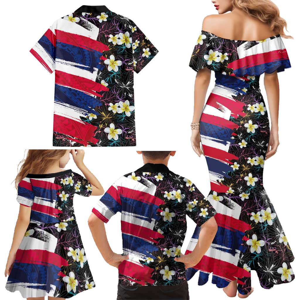 Hawaiian Flag Day Family Matching Mermaid Dress and Hawaiian Shirt Tropical Flowers and Leaves LT03 - Polynesian Pride