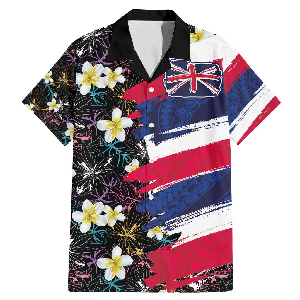 Hawaiian Flag Day Family Matching Mermaid Dress and Hawaiian Shirt Tropical Flowers and Leaves LT03 Dad's Shirt - Short Sleeve Black - Polynesian Pride