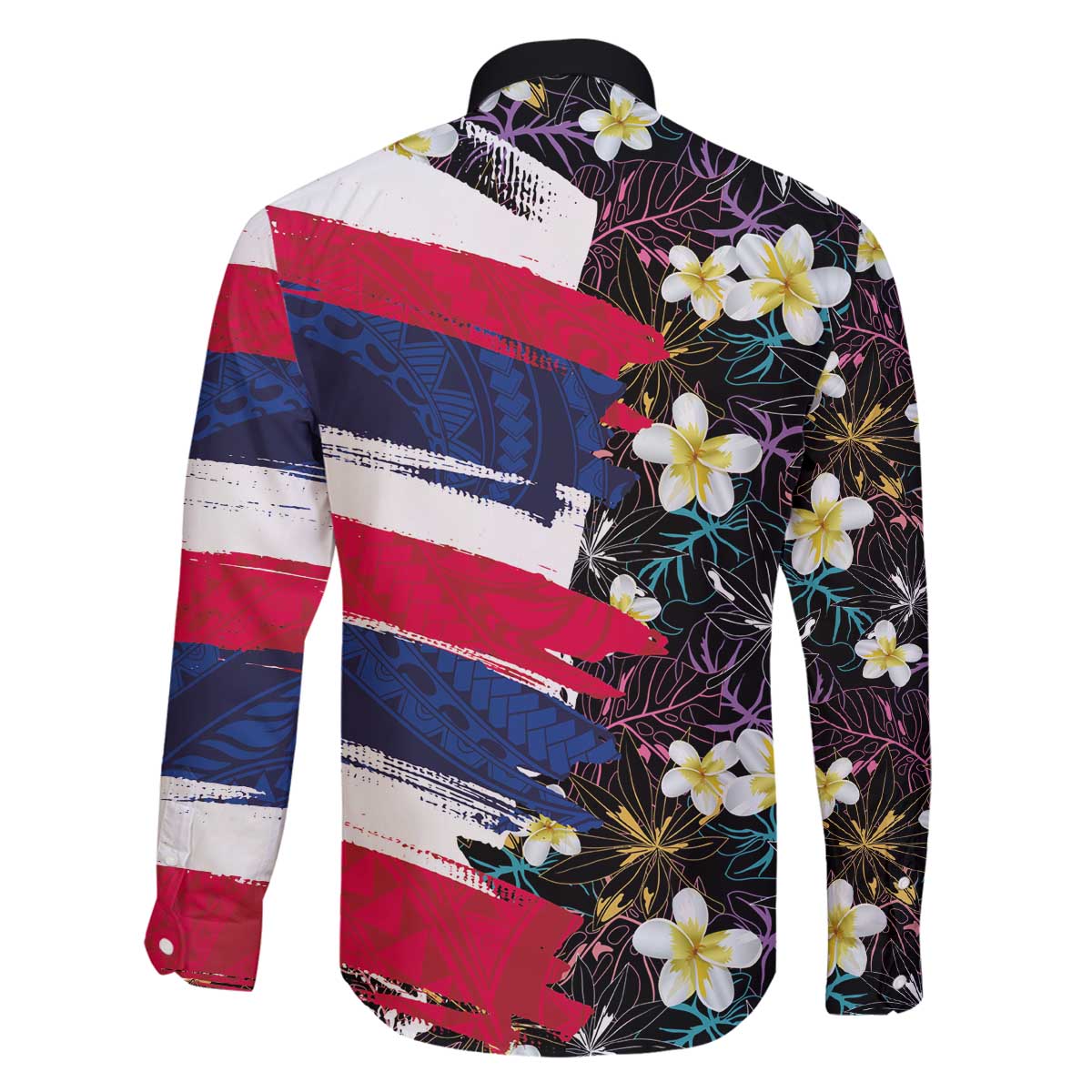 Hawaiian Flag Day Family Matching Off The Shoulder Long Sleeve Dress and Hawaiian Shirt Tropical Flowers and Leaves