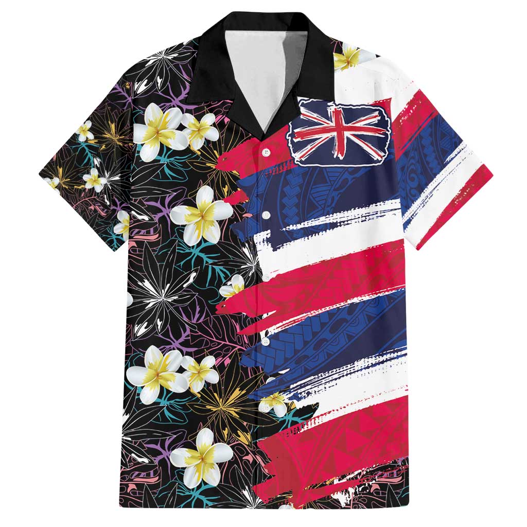 Hawaiian Flag Day Family Matching Off Shoulder Short Dress and Hawaiian Shirt Tropical Flowers and Leaves