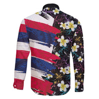 Hawaiian Flag Day Family Matching Off Shoulder Short Dress and Hawaiian Shirt Tropical Flowers and Leaves