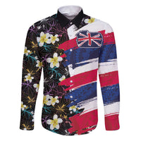 Hawaiian Flag Day Family Matching Puletasi and Hawaiian Shirt Tropical Flowers and Leaves LT03 Dad's Shirt - Long Sleeve Black - Polynesian Pride