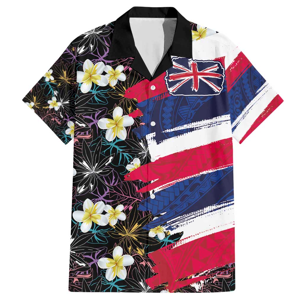 Hawaiian Flag Day Family Matching Short Sleeve Bodycon Dress and Hawaiian Shirt Tropical Flowers and Leaves