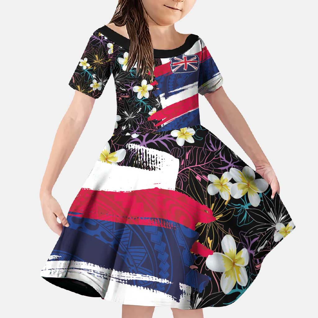 Hawaiian Flag Day Family Matching Summer Maxi Dress and Hawaiian Shirt Tropical Flowers and Leaves LT03 Daughter's Dress Black - Polynesian Pride
