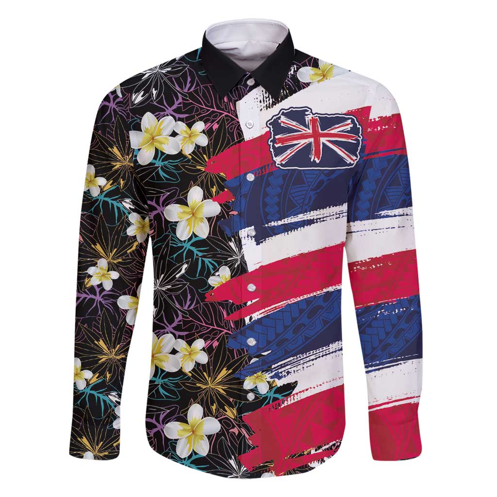 Hawaiian Flag Day Family Matching Summer Maxi Dress and Hawaiian Shirt Tropical Flowers and Leaves LT03 Dad's Shirt - Long Sleeve Black - Polynesian Pride