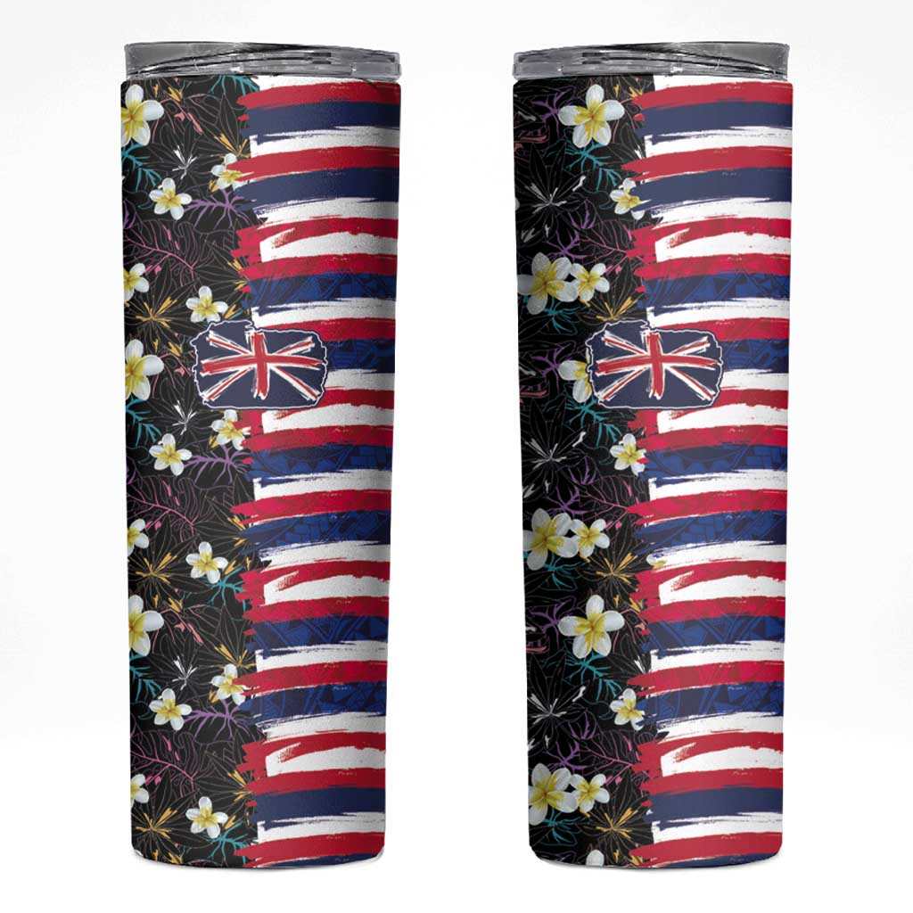 Hawaiian Flag Day Skinny Tumbler Tropical Flowers and Leaves LT03 Black - Polynesian Pride